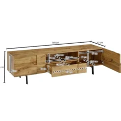 Rootz lowboard træ eg indretning 160x46x43 cm tv kommode med to døre - Design tv skab høj - tv stand tv skab moderne - tv kommode stue