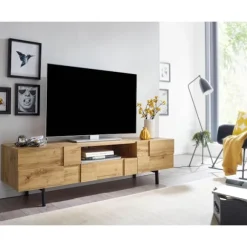 Rootz lowboard træ eg indretning 160x46x43 cm tv kommode med to døre - Design tv skab høj - tv stand tv skab moderne - tv kommode stue
