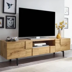 Rootz lowboard træ eg indretning 160x46x43 cm tv kommode med to døre - Design tv skab høj - tv stand tv skab moderne - tv kommode stue