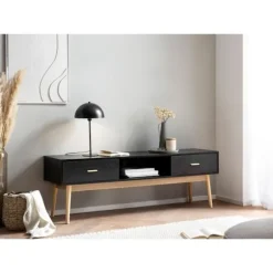 Rootz Lowboard tv-skab - 150 cm tv-stativ - sort og eg tv-konsol - moderne design - rummelig opbevaring - holdbar konstruktion - 150 cm x 50 cm x 40 c | Fyndiq