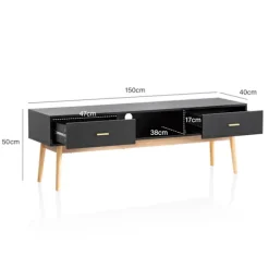 Rootz Lowboard tv-skab - 150 cm tv-stativ - sort og eg tv-konsol - moderne design - rummelig opbevaring - holdbar konstruktion - 150 cm x 50 cm x 40 c | Fyndiq