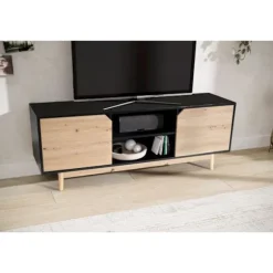 Rootz Lowboard TV-skab - TV-kommode - Underholdningsenhed - Moderne sort eg-design - Rummelig opbevaring - Kabelstyring - Gulvbeskyttelse - 150 cm x 4 | Fyndiq