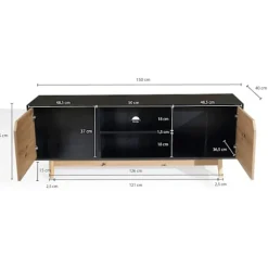 Rootz Lowboard TV-skab - TV-kommode - Underholdningsenhed - Moderne sort eg-design - Rummelig opbevaring - Kabelstyring - Gulvbeskyttelse - 150 cm x 4 | Fyndiq