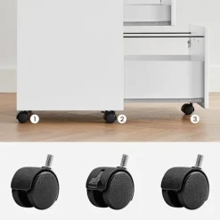 Rootz Låsbar Rullebeholder - Hvidt arkivskab - Opbevaringsskab - Sengebord - Sidebord - 5 hjul - E1 MDF - PVC - 44cm x 40cm x 54,5cm