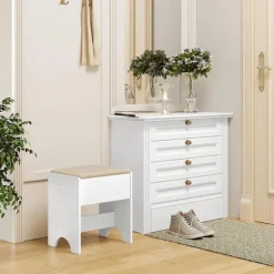 ROOTZ MAKE -UP AFTOOL - Vanity Seat - Foot Affool - Comfortable 150 kg kapacitet - Elegant brun hvid - 40 cm x 45 cm x 30 cm