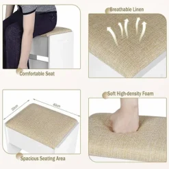 ROOTZ MAKE -UP AFTOOL - Vanity Seat - Foot Affool - Comfortable 150 kg kapacitet - Elegant brun hvid - 40 cm x 45 cm x 30 cm
