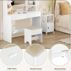 ROOTZ MAKE -UP AFTOOL - Vanity Seat - Foot Affool - Comfortable 150 kg kapacitet - Elegant brun hvid - 40 cm x 45 cm x 30 cm