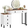 Rootz Makeup Vanity Table Set - Dressing Table - Beauty Desk - Rigelig opbevaring - 100 cm x 126 cm x 40 cm - Hvidbrunt træudseende