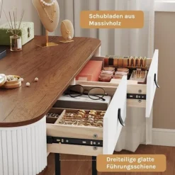 Rootz Makeup Vanity Table Set - Dressing Table - Beauty Desk - Rigelig opbevaring - 100 cm x 126 cm x 40 cm - Hvidbrunt træudseende