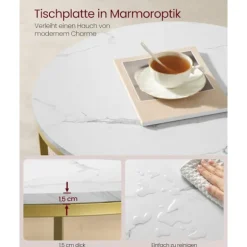 Rootz Marmor Hvid-Lys Guld Sofabord - Stuebord - Moderne Bord - Spånplade - Hærdet glas - Stål - Justerbare fødder - Letvægts - Rummelig - Nem monteri | Fyndiq