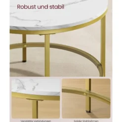 Rootz Marmor Hvid-Lys Guld Sofabord - Stuebord - Moderne Bord - Spånplade - Hærdet glas - Stål - Justerbare fødder - Letvægts - Rummelig - Nem monteri | Fyndiq