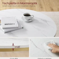 Rootz Marmor Hvid-Metallic Guld Sofabord - Stuebord - Moderne Centerbord - Spånplade - Hærdet glas - Stålstel - Justerbare fødder - Letvægts - Nem mon | Fyndiq