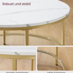 Rootz Marmor Hvid-Metallic Guld Sofabord - Stuebord - Moderne Centerbord - Spånplade - Hærdet glas - Stålstel - Justerbare fødder - Letvægts - Nem mon | Fyndiq