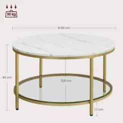 Rootz Marmor Hvid-Metallic Guld Sofabord - Stuebord - Moderne Centerbord - Spånplade - Hærdet glas - Stålstel - Justerbare fødder - Letvægts - Nem mon | Fyndiq