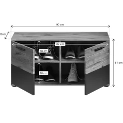 Rootz Mason Bench Garderobe - Sko Rack Bench - Entryway Organizer - 90 cm x 51 cm x 37 cm