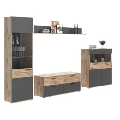 Rootz Mason Lowboard - Gray - TV Stand - Buffet - Basalt Gray Front - Nox Oak Body - Bæredygtig - 130 cm x 53 cm x 44 cm