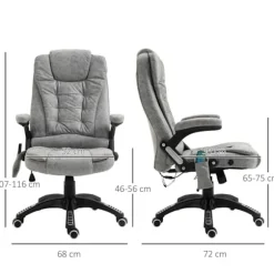 Rootz Massage Kontorstol - Ergonomisk Executive Stol - Varmeelementer - Højdejusterbar - 68cm x 72cm x 110-120cm - Grå