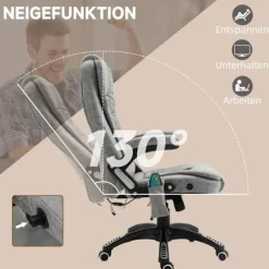 Rootz Massage Kontorstol - Ergonomisk Executive Stol - Varmeelementer - Højdejusterbar - 68cm x 72cm x 110-120cm - Grå