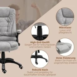 Rootz Massage Kontorstol - Ergonomisk Executive Stol - Varmeelementer - Højdejusterbar - 68cm x 72cm x 110-120cm - Grå