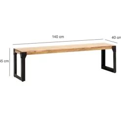 Rootz Massiv spisebænk - Industriel stil - Træbænk - Håndlavet - Op til 3 personer - 140 cm x 40 cm x 45 cm - Naturlig og unik finish