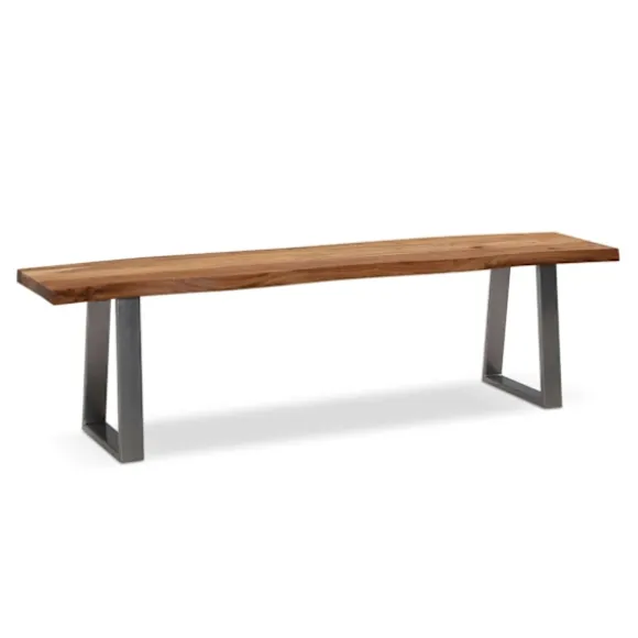 Rootz massiv spisestuebænk - moderne design - trækantet sæde - akacietræ - trapezformede metalben - 140 cm x 40 cm x 45,5 cm