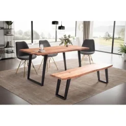 Rootz Massivt akacietræ Spisebord - Køkkenbord - Moderne Design - Naturligt trækorn, U-formede metalben, Håndlavet - 120 cm x 60 cm x 76 cm