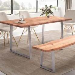 Rootz Massivt akacietræ Spisebord - Køkkenbord - Rektangulært bord - Håndlavet - Unik naturlig kant - Justerbar højde - 180 cm x 90 cm x 76 cm