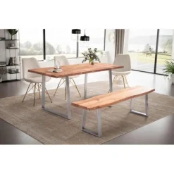 Rootz Massivt akacietræ Spisebord - Køkkenbord - Rektangulært bord - Håndlavet - Unik naturlig kant - Justerbar højde - 180 cm x 90 cm x 76 cm