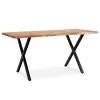 Rootz Massivt akacietræ Spisebord - Køkkenbord - Rektangulært bord - Naturligt trækorn - Unikt trækantdesign - X-formede metalben - 140 cm x 80 cm x 7 | Fyndiq