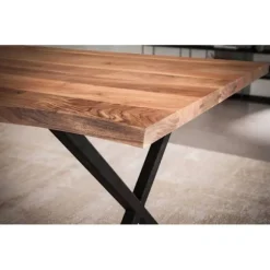 Rootz Massivt akacietræ Spisebord - Køkkenbord - Rektangulært bord - Naturligt trækorn - Unikt trækantdesign - X-formede metalben - 140 cm x 80 cm x 7 | Fyndiq
