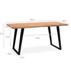 Rootz Massivt akacietræ Spisebord - Køkkenbord - Rektangulært bord - Naturligt trækorn - Unikt trækantdesign - U-formede metalben - 140 cm x 80 cm x 7 | Fyndiq