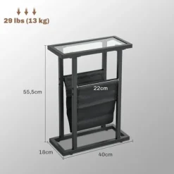 Rootz Metal Side Bord - Slim Bord - Smalt rumtabel - Glasplade, stofpose, stabilitet - 40 cm x 18 cm x 55,5 cm