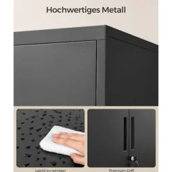 Rootz Metalskab - Opbevaringsskab - Stålskab - Kraftige hylder - 40 cm x 60 cm x 90 cm - Blæk sort - 17,6 kg - 30 kg Belastningskapacitet