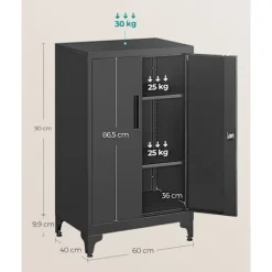 Rootz Metalskab - Opbevaringsskab - Stålskab - Kraftige hylder - 40 cm x 60 cm x 90 cm - Blæk sort - 17,6 kg - 30 kg Belastningskapacitet