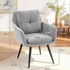 Rootz Modern Accent Chair - Polstret lænestol - Læsestol - Åndbar komfort - Grå - 65 x 72 x 86 cm