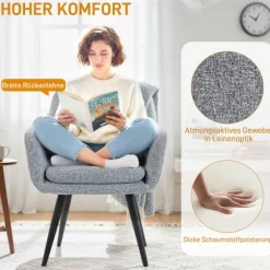 Rootz Modern Accent Chair - Polstret lænestol - Læsestol - Åndbar komfort - Grå - 65 x 72 x 86 cm