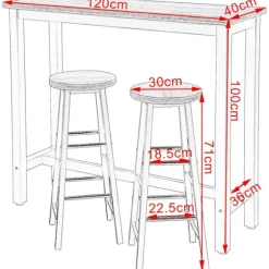 Rootz Modern Barbord og Taburet Sæt - Pub Bord Sæt - Spisebordssæt i bordhøjde - Robust metalstel - Ridsefast - Nem at rengøre - 120 cm x 40 cm (bord) | Fyndiq