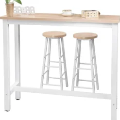 Rootz Modern Barbord og Taburet Sæt - Pub Bord Sæt - Bord i bordhøjde - Holdbart, Ridsefast, Nem Vedligeholdelse - Stålstel, MDF bord - 120 cm x 40 cm | Fyndiq