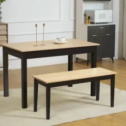 Rootz Modern bænk til 2 personer - Træbænk - Massivt træ - Lakeret - Stue - Entré - Spisestue - Fyrretræ - Naturlig + Sort - 102L x 36W x 45H cm