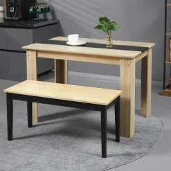 Rootz Modern bænk til 2 personer - Træbænk - Massivt træ - Lakeret - Stue - Entré - Spisestue - Fyrretræ - Naturlig + Sort - 102L x 36W x 45H cm