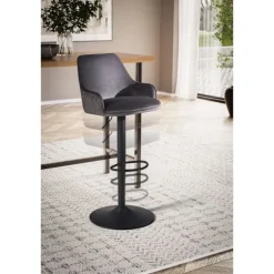 Rootz Modern Design Barstol - Fløjlssæde - Diamantquiltning - Metal trompetbase - 45 cm x 86-106 cm x 45 cm - Grå - 360° rotation - 100 kg Kapacitet | Fyndiq
