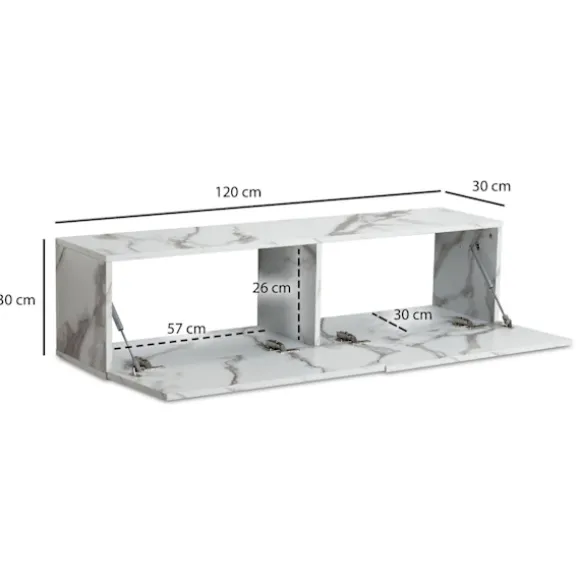 Rootz Modern Design hængende tv-underskab - marmorlook - tv-kiste - ridsefast - 120 cm x 30 cm x 30 cm