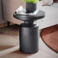 Rootz Modern Design Sidebord - Rundt bord - Elegant Lamellook - Håndlavet - Pulverlakeret aluminium - 40cm x 40cm x 50cm