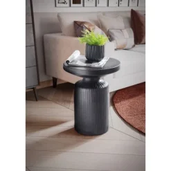 Rootz Modern Design Sidebord - Rundt bord - Elegant Lamellook - Håndlavet - Pulverlakeret aluminium - 40cm x 40cm x 50cm
