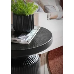 Rootz Modern Design Sidebord - Rundt bord - Elegant Lamellook - Håndlavet - Pulverlakeret aluminium - 40cm x 40cm x 50cm