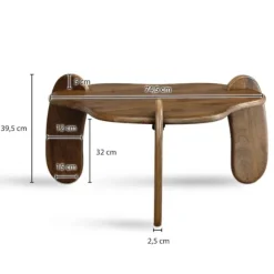 Rootz Modern Design Sofabord - Bordplade i organisk form - Naturligt trækorn - Håndlavet - Mangotræ - 78 cm x 78 cm x 39,5 cm