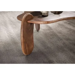 Rootz Modern Design Sofabord - Bordplade i organisk form - Naturligt trækorn - Håndlavet - Mangotræ - 78 cm x 78 cm x 39,5 cm