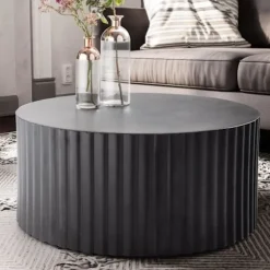 Rootz Modern Design Sofabord - Rundt bord - Elegant Lamellook - Håndlavet - Anti-Slip Nubs - Pulverlakeret jern - 67cm x 67cm x 31cm