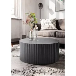 Rootz Modern Design Sofabord - Rundt bord - Elegant Lamellook - Håndlavet - Anti-Slip Nubs - Pulverlakeret jern - 67cm x 67cm x 31cm