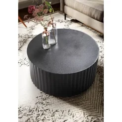 Rootz Modern Design Sofabord - Rundt bord - Elegant Lamellook - Håndlavet - Anti-Slip Nubs - Pulverlakeret jern - 67cm x 67cm x 31cm